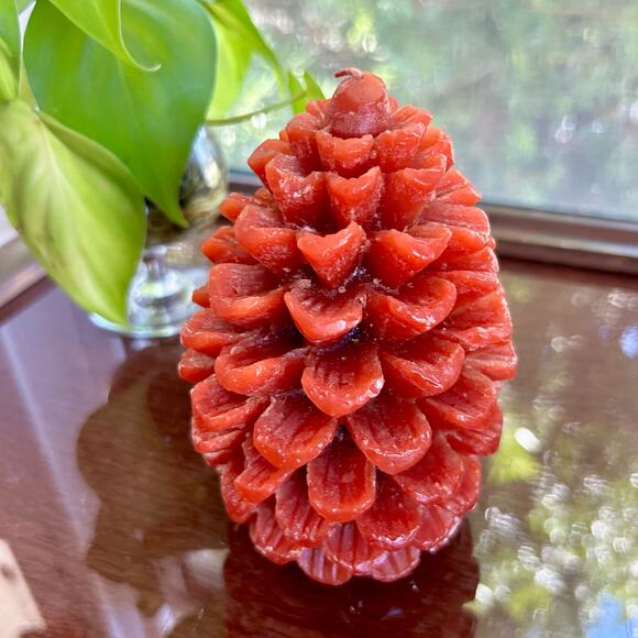 Vintage Red Pinecone Shaped Candle – 5” Tall Holiday Decor - Picture 6 of 10